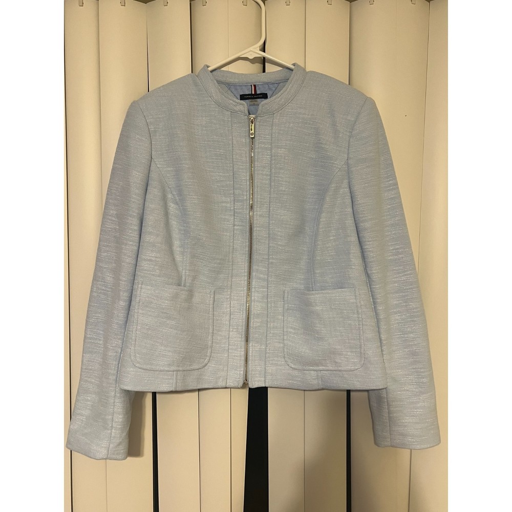 Tommy Hilfiger Womens Blazer Size 14 Large Baby Blue Shoulder and Elbow Pads